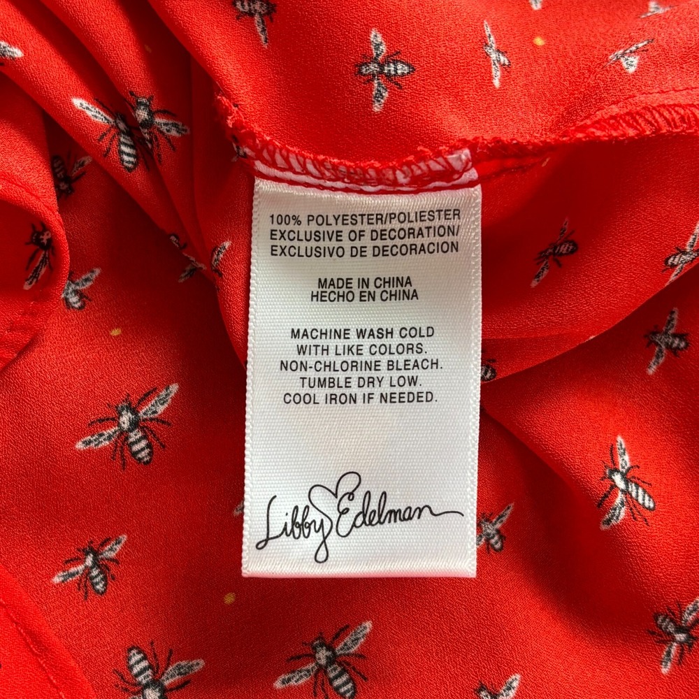 Libby Edelman Womens Top Large Red Bee Novelty Print Career V‎ Neck Insect 18192 - Picture 6 of 7